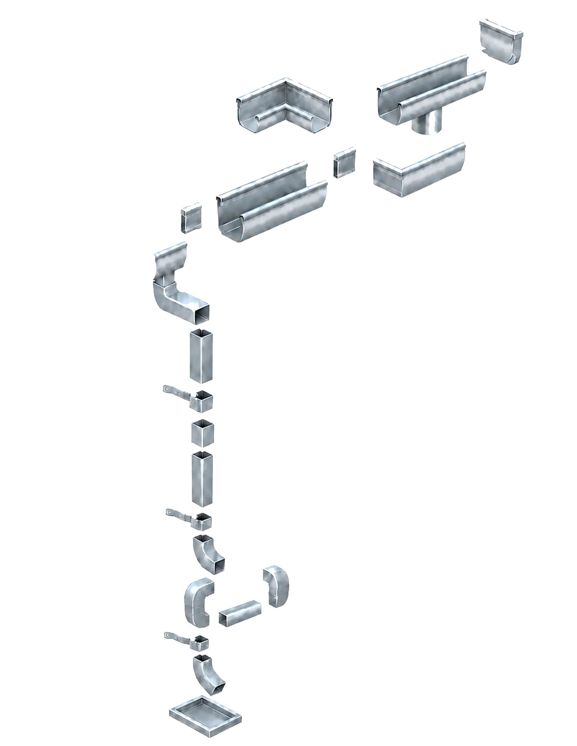 Exploded gutter system with selectable components
